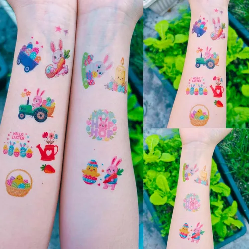 Vista 6 de 160 calcomanías de tatuajes temporales para el día de Pascua, regalos de fiesta de primavera, suministros de fiesta, decoración de vacaciones