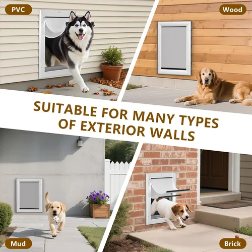 Vista 2 de Ownpets Puerta grande de aluminio para pared y puerta, doble solapa eficiente energéticamente, túnel telescópico y panel de cerradura, puerta