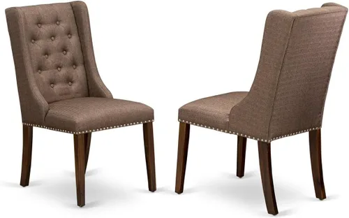 Vista 10 de East West Furniture FOP1T01 Forney Parson - Juego de 2 sillas de comedor con botones copetudos y ribete de cabeza de clavo, color crema, juego de 2