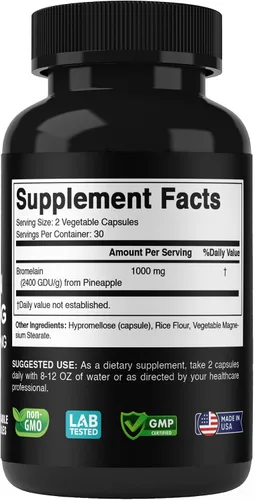 Vista 8 de Vitabod Suplemento de bromelina de 1000 mg por porción, 2400 GDU/g, enzimas proteolíticas, apoya la digestión de proteínas, 60 unidades, sin OMG