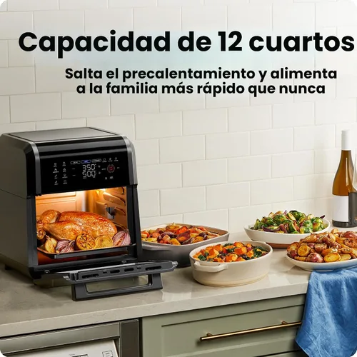 Vista 4 de Chefman Horno freidora de aire 5 en 1 de 12 cuartos de galón con temporizador digital, pantalla táctil y 12 ajustes preestablecidos, horno