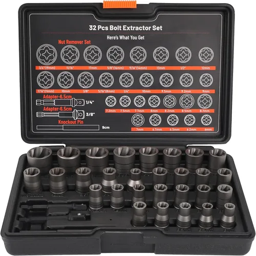 Vista 9 de Juego de 15 extractores de tornillos, extractor de tornillos de doble cabeza hexagonal, extractor de tuercas multieslina, 3/8 pulgadas, juego
