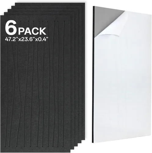 Vista 15 de Paquete de 4 paneles de pared acústicos de doble capa grandes autoadhesivos, 47.2 x 23.6 x 0.71 pulgadas, panel de pared insonorizado, barrera