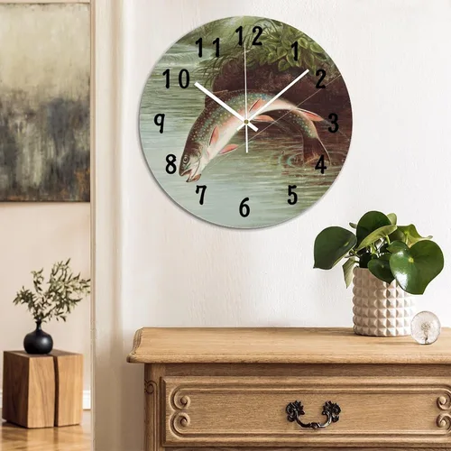 Vista 5 de Reloj de pared de peces de trucha arco iris, relojes de PVC para decoración de dormitorio, relojes de pared a pilas de 10 x 10 pulgadas, reloj