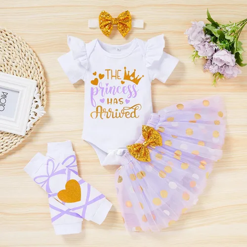Vista 2 de Conjunto de ropa para bebé recién nacida con estampado de letras, falda tutú, diadema, calentador de leggings, ropa para llegar a casa