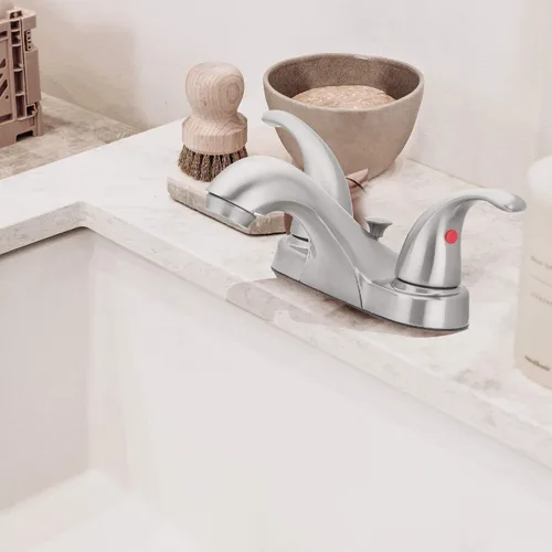 Vista 4 de Aqua Vista 15-B42WP-BN-AV - Grifo para lavabo de baño con dos asas, níquel cepillado