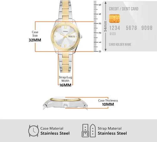 Vista 5 de Fossil Scarlette - Reloj de cuarzo de acero inoxidable para mujer