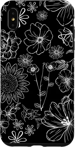 Vista 7 de iPhone 12 Mini - Funda floral de primavera con patrón de flores silvestres en blanco y negro