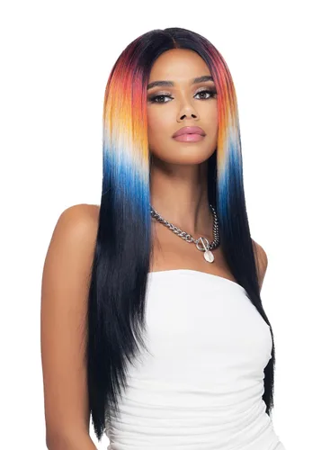 Vista 8 de Vivica A. Fox Espectro, encaje frontal HD, línea de cabello prearrancada, resistente al calor, largo y liso, multicolor, peluca de encaje natural