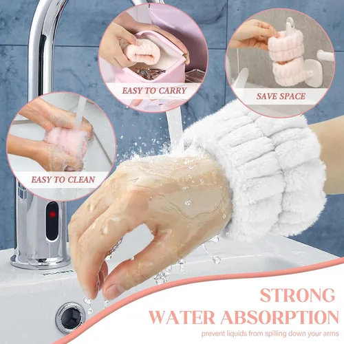 Vista 2 de Toallas de muñeca para mujer para lavar la cara, toalla de microfibra para spa, pulseras absorbentes, banda para el sudor para niñas que evitan que