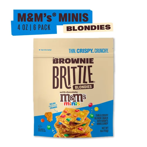 Vista 2 de Brownie Brittle M&M'S Minis Blondie - Bocadillos dulces finos y crujientes (paquete de 6, 4 onzas), postre gourmet rico en bocadillos de brownie