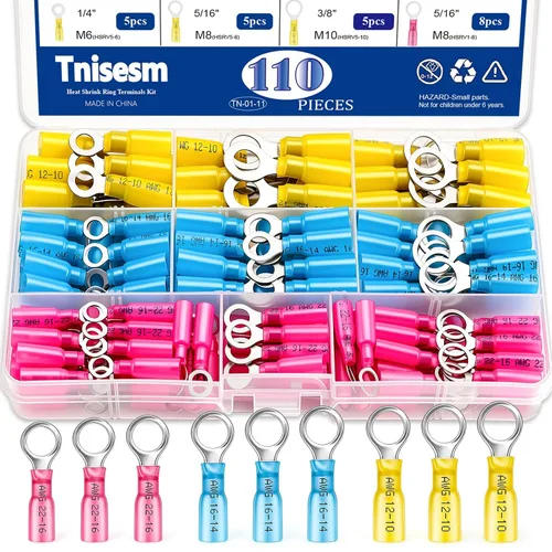 Vista 9 de Tnisesm Kit de conector de cable de 1100 piezas con herramienta de prensado, terminales de cable eléctrico con aislamiento de cobre, anillo, tope
