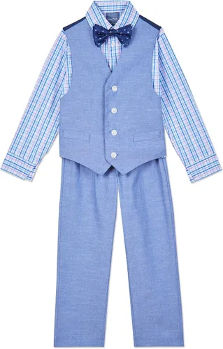 Vista 9 de Nautica Conjunto de traje formal de 4 piezas para niños con chaleco, pantalones, camisa de vestir con cuello y corbata Lino Azul