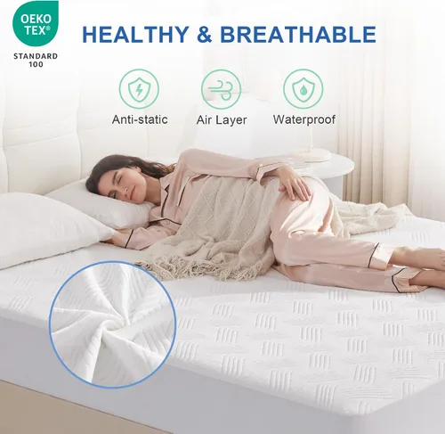 Vista 2 de Eiayeebil Protector de colchón impermeable tamaño Queen, protector de colchón de tela de aire 3D transpirable para sábana bajera tamaño Queen