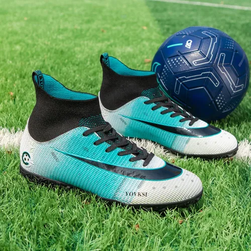 Vista 8 de Botas de fútbol para hombre Turf Hightop TF zapatos de fútbol profesionales para interiores y exteriores
