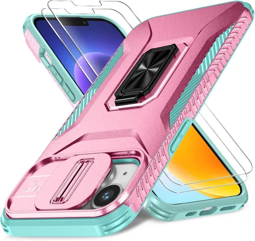 Vista 44 de Funda HakkTaoo para iPhone 13/iPhone 14 de 6.1 Pulgadas con Funda Deslizante para Cámara + Protector de Pantalla (2 Paquetes), Funda Protectora a