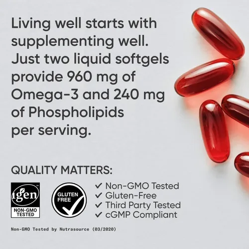 Vista 4 de Sports Research Total Omega-3 Aceite de pescado 2200 mg – Hecho de krill antártico con astaxantina, salmón salvaje y abadejo de Alaska – 960 mg