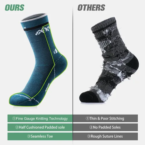 Vista 10 de innotree 3 Pack Men's Merino Wool Hiking Socks, Micro Crew Cushioned Hiking Walking Thermal Moisture Wicking Trekking Socks