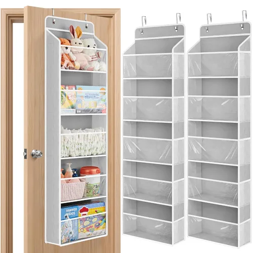 Vista 14 de JARLINK Organizador de almacenamiento de juguetes de animales de peluche, organizador sobre la puerta con ventanas transparentes, capacidad de carga