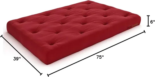 Vista 2 de Nirvana Futons 6.0 in Comfort Twin Futon Colchón, sarga roja – Hecho en Estados Unidos