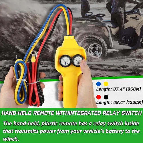 Vista 7 de Cabrestante de 2000 libras para ATV, con cable de acero, cabrestante ATV con interruptor de control remoto manual con cable, impermeable IP65