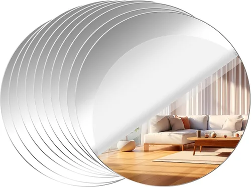 Vista 8 de Fantasyon Espejos redondos de acrílico, autoadhesivos, sin vidrio, espejo circular para pared, calcomanías para mesa de boda, centro de mesa
