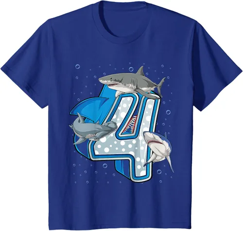 Vista 14 de Camiseta de 4.º cumpleaños para niños de 4 años con diseño de tiburón oceánico Negro