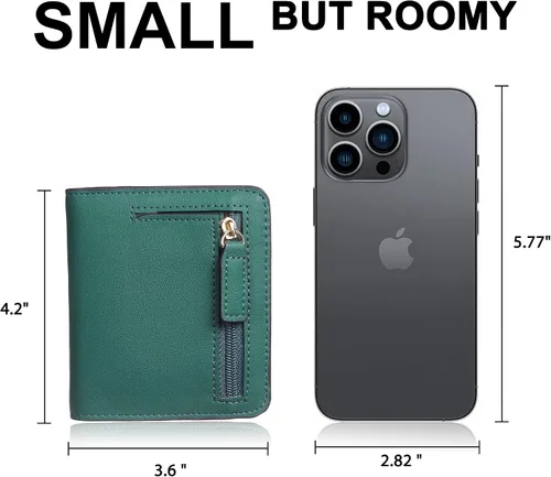Vista 4 de Gostwo - Cartera compacta de piel genuina de lujo para mujer con bloqueo de RFID y ventana de identificación
