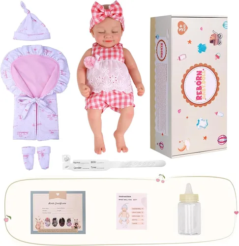Vista 5 de BABESIDE Muñeca bebé de silicona – Muñecas de bebé Reborn durmiendo de 12 pulgadas, cuerpo completo de silicona, anatómicamente correcta, muñeca