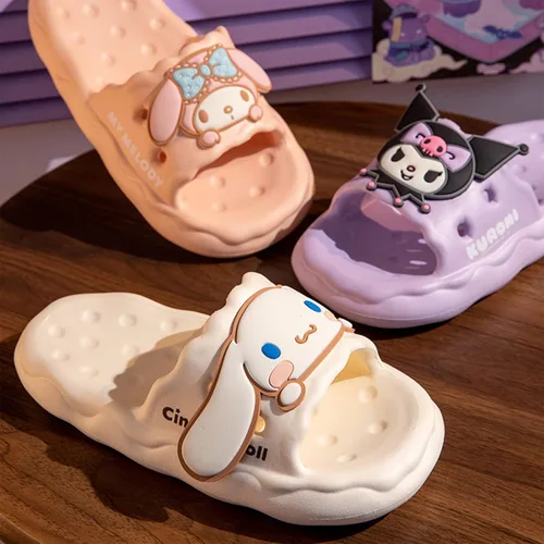 Vista 5 de Ohjijinn Kawaii Slides - Sandalias de verano con punta abierta, divertidas pantuflas de playa con suela gruesa acolchada, sandalias de nube
