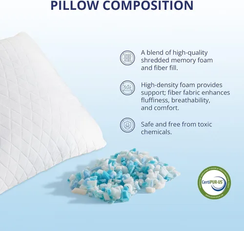 Vista 3 de EGOHOME Almohadas de espuma viscoelástica trituradas, almohadas de cama para dormir, almohada de tamaño mediano estándar/Queen para dormir boca