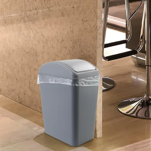 Vista 7 de Cubo de basura con tapa oscilante para cocina, 4 galones/16 L, color gris, paquete de 2