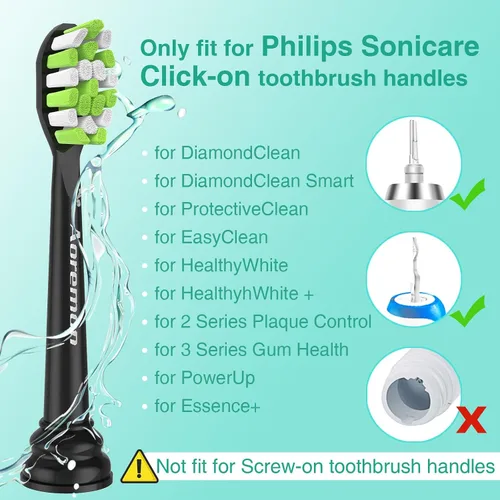 Vista 2 de Aoremon - Cabezales de repuesto para cepillo de dientes para Philips Sonicare DiamondClean Serie 2/3 EasyClean ProtectiveClean FlexCare Negro
