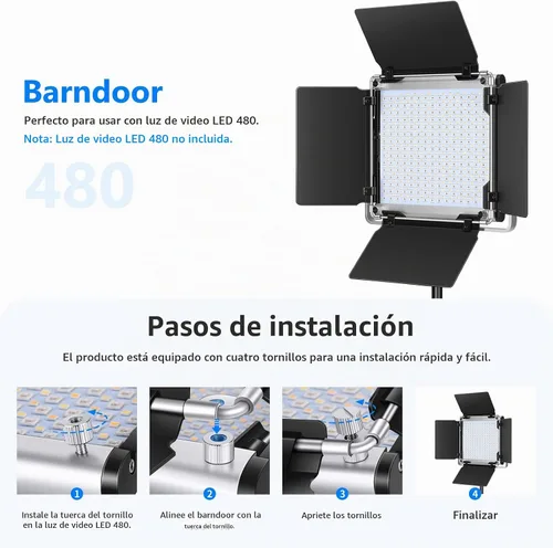 Vista 2 de Neewer Puerta de granero de luz LED profesional para panel de luz LED Neewer 480, 4.5 x 6.9 pulgadas, construcción de metal sólido