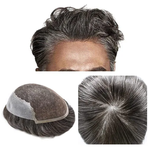 Vista 40 de Mens Toupee Swiss Lace Mens Hair Piece Sistema de reemplazo de cabello para hombres Toupee para hombres Cabello humano nudo blanqueado protesis