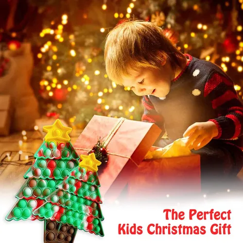 Vista 3 de Juguete para ansiedad de Navidad con forma de árbol y poppit, regalo de Navidad, para niños, adultos, niños, divertido juego de empuje, alivio