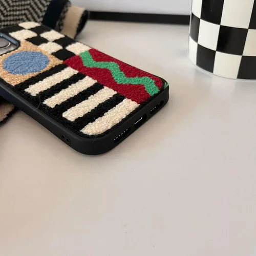 Vista 6 de Funda para teléfono con diseño geométrico retro y cálido para iPhone 14 Pro Max, funda protectora de cuerpo completo antideslizante para iPhone 14