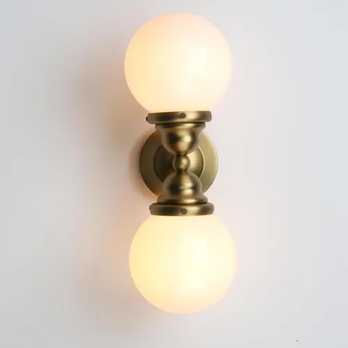 Vista 9 de Pathson Milk White Glass Wall Sconces Lighting, 2 Lights Industrial Wall Vanity Light Fixtures Brass Finish, Vintage Wall Sconce Lamp for Bathroom