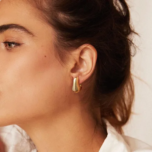 Vista 4 de KissYan Chunky Gold Hoop Earrings for Women, 14K Gold Plated Lightweight Hollow Open Hoops Thick Teardrop Earrings Sterling Silver Post Fashion