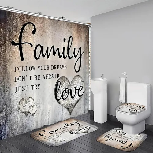 Vista 11 de Juego de cortinas de ducha familiares AZHM Negro para baño con cortina de ducha y alfombras y accesorios Decoración de baño con cortina y 12 ganchos