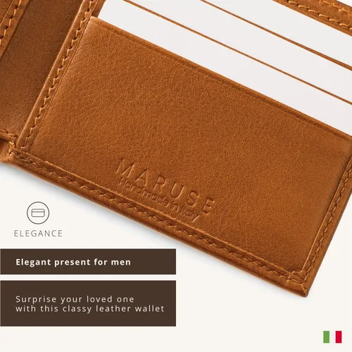 Vista 5 de Maruse Billetera plegable delgada de cuero cartera minimalista para hombres, Miel, Minimalista