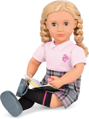 Vista 8 de Our Generation Hally Doll - Muñeca suave de moda de 18 pulgadas con accesorios de ropa navideña, ojos grises y azules únicos y cabello rubio rizado