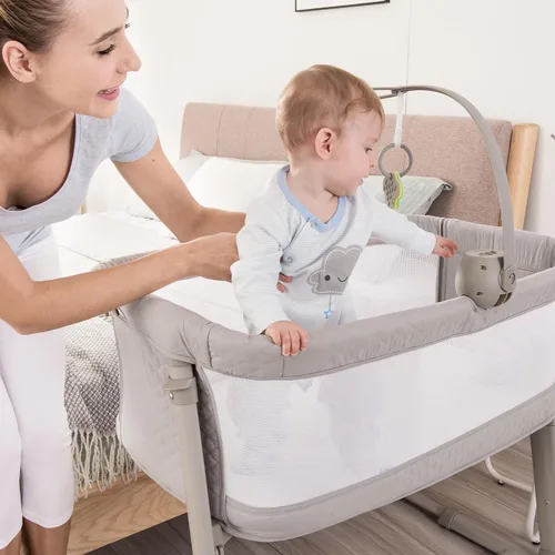Vista 3 de RONBEI Cuna de bebé para el costado de la cama, con malla transpirable, cuna de moisés ajustables en altura para bebé/recién nacido/lactantes