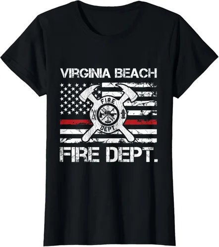 Vista 43 de Virginia Beach Virginia Fire Department - Camiseta delgada de línea roja, Negro