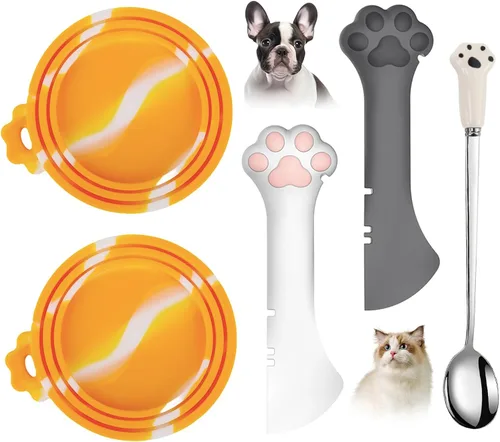 Vista 9 de Juego de 5 tapas y cucharas para latas de comida para mascotas, fundas de silicona para latas de comida para perros y gatos 2 lids fit most cans