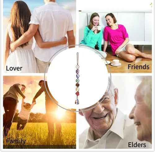 Vista 7 de Adornos colgantes de cristal hechos a mano para ventana de automóvil, 7 chakras, decoración del hogar, adorno de Feng Shui, yoga, meditación