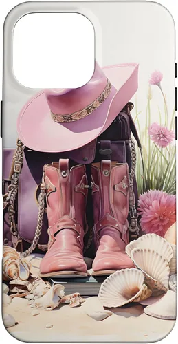 Vista 19 de Botas rosas y sombrero de vaquero Funda floral de vaquera costera para iPhone 17