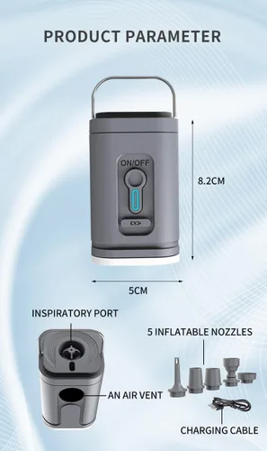 Vista 2 de Bomba de aire portátil eléctrica compacta con carga USB-C y luz LED integrada, perfecta para bomba de colchón de aire, bomba de aire para inflables