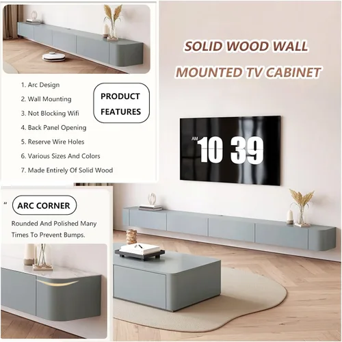 Vista 2 de Mueble para TV de pared con almacenamiento, color gris, 55.1 in