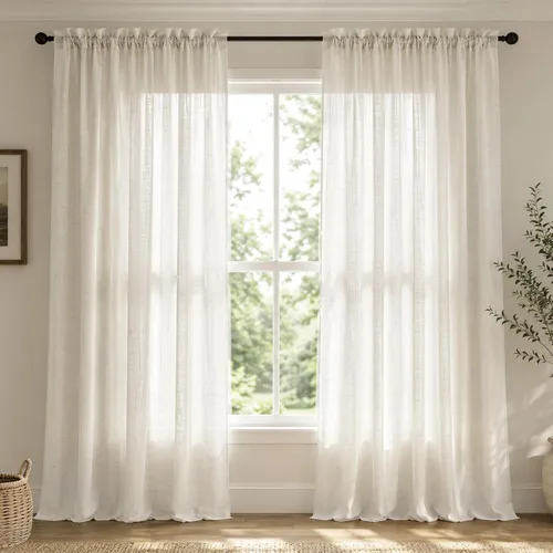 Vista 8 de Mrs.Naturall - Cortinas transparentes con bolsillo para barra de 36x63 pulgadas de lino mezclado negro